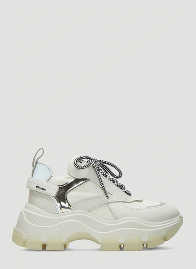 Prada Pegasus Leather Sneakers In White
