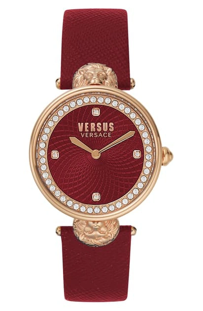Versace Victoria Leather Strap Watch, 34mm In Burgundy/ Rose Gold