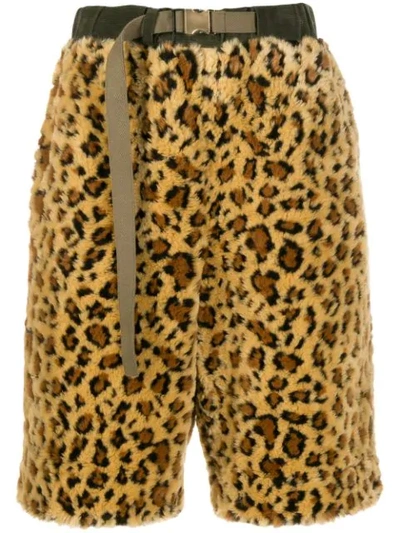 Sacai Leopard-print Faux-fur Shorts In Neutrals