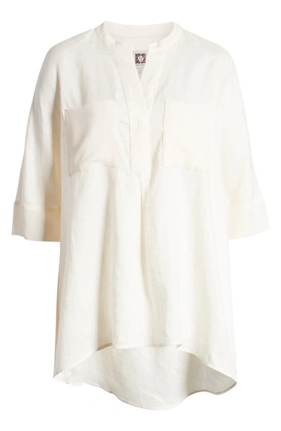 Anne Klein Asymmetrical Hem Linen Tunic Top In Anne White