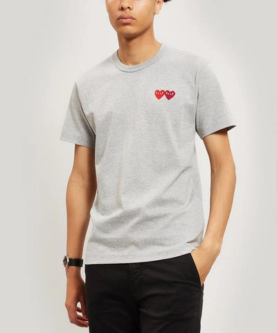 Comme Des Gars Play Double Heart Badge T-shirt In Grey