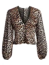 Ganni Leopard Print Silk Satin Blouse