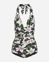DOLCE & GABBANA LILY-PRINT ONE-PIECE SWIMSUIT WITH PLUNGING NECKLINE