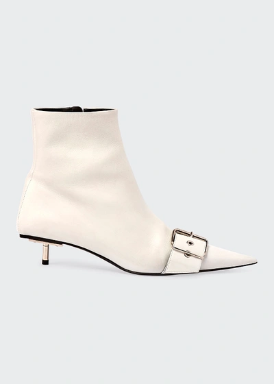 Balenciaga Belted Low-heel Leather Booties In White