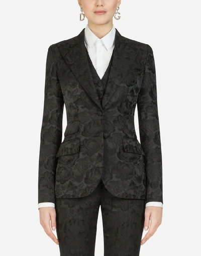 Dolce & Gabbana Single-breasted Rose-jacquard Fitted Blazer In Black