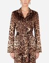 Dolce & Gabbana Diva Belted Leopard-print Silk-blend Satin Pajama Shirt In Animal Print
