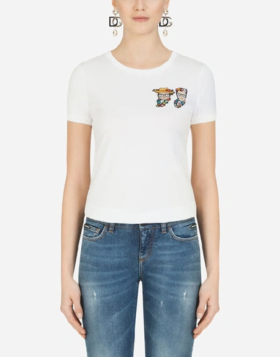 Dolce & Gabbana T-shirt With Patches Of The Designers In White