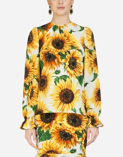 Dolce & Gabbana Sunflower-print Charmeuse Top In Multi