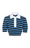 MICHAEL KORS CROPPED STRIPED CASHMERE POLO SWEATER,761452