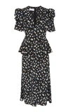 MICHAEL KORS FLORAL-PRINT PEPLUM SILK-CHIFFON MIDI DRESS S,761457