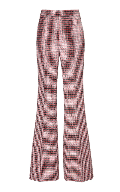 Michael Kors Pintucked Wool-stretch Flared Trousers In Multi