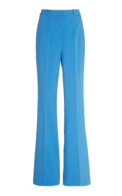 Michael Kors Pintucked Wool-stretch Flared Trousers In Blue