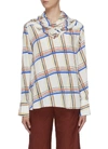 AKIRA NAKA Cowl neck drape check plaid chiffon top