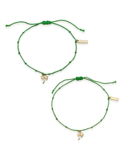 Kitsch Gold-tone 2-pc. Set Palm Tree String Slider Bracelets In Green