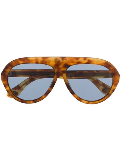Gucci Eyewear 飞行员镜框太阳眼镜 - 棕色 In Brown