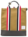 THOM BROWNE THOM BROWNE 红白蓝织带帆布 TOTE 包 - 大地色