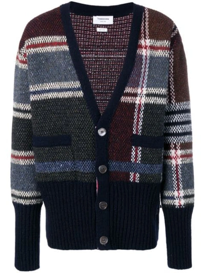 Thom Browne 4-bar Oversized Plaid Cardigan In Red