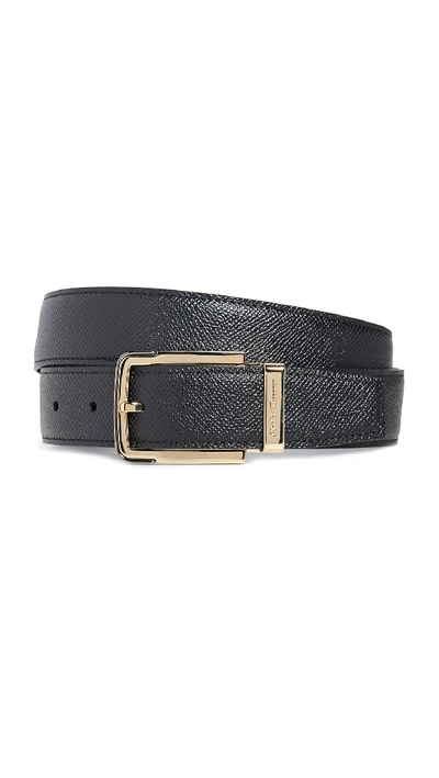 Ferragamo Gold Buckle Reversible Belt In Black/brown