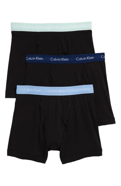 Calvin Klein 3-pack Boxer Briefs In Black W/ Wedgewood