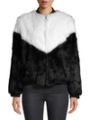 ADRIENNE LANDAU COLORBLOCK RABBIT FUR VARSITY JACKET,0400010822222