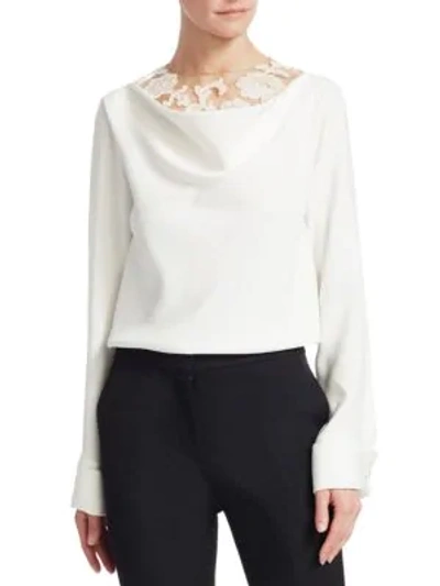 Oscar De La Renta Silk-blend Lace Cowlneck Blouse In Ivory