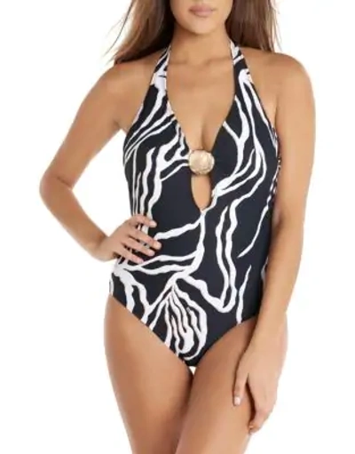 Amoressa By Miraclesuit Halterneck Plunge One-piece Swimsuit In Black
