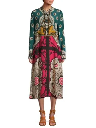 Valentino Printed Silk Midi Dress In Marine