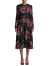 VALENTINO Floral Drop-Waist Silk Midi Dress