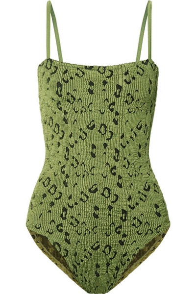 Hunza G Maria Leopard-print Seersucker Swimsuit In Army Green