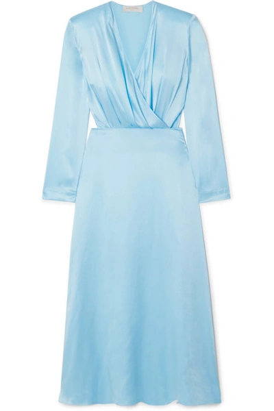 Materiel Wrap-effect Cutout Silk-satin Midi Dress In Sky Blue