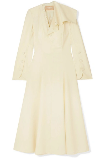 Materiel Button-detailed Ruffled Wool-blend Midi Dress In Ivory