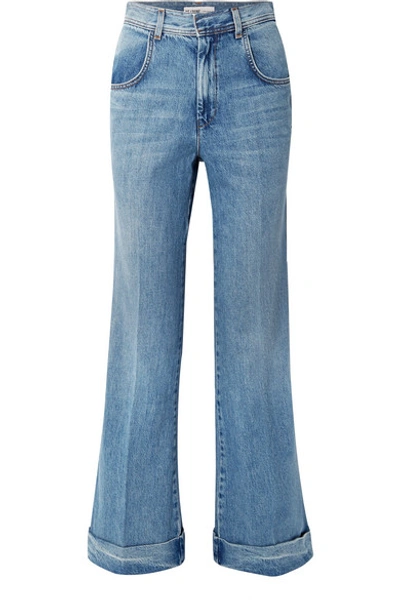 Re/done The 70's Ultra High Rise Cuffed Bell Bottom Jeans In Mid Denim