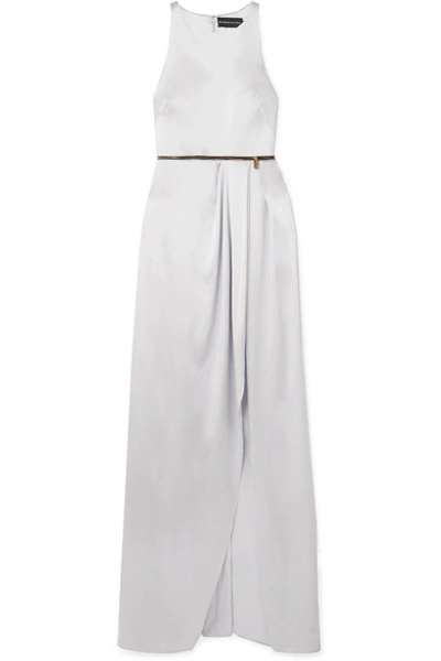 Brandon Maxwell Asymmetric Draped Metallic Silk-charmeuse Tunic In Silver