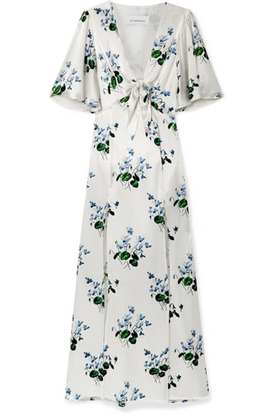 Les Rêveries Tie-front Floral-print Silk-satin Maxi Dress In White