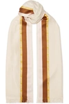 LOEWE EMBROIDERED STRIPED SILK, WOOL AND CASHMERE-BLEND SCARF