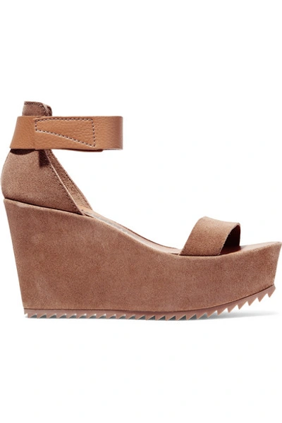 Pedro Garcia Fania Suede And Textured-leather Wedge Sandals In Tan