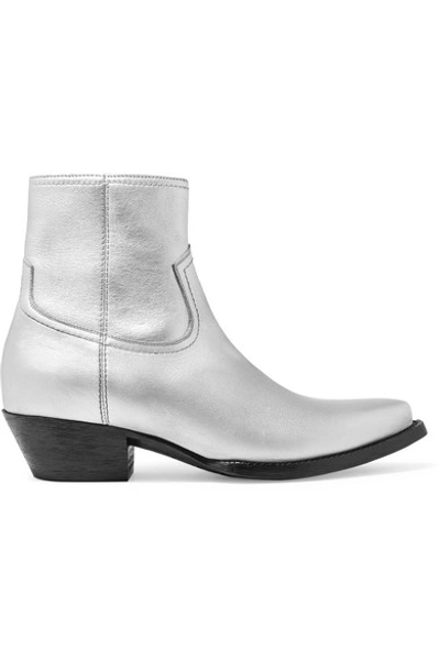 Saint Laurent Lukas Leather Ankle Boots In Silver