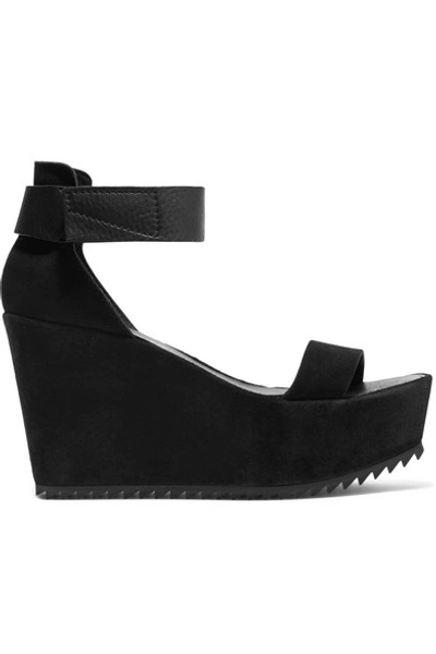 Pedro Garcia Fania Suede And Textured-leather Wedge Sandals In Black
