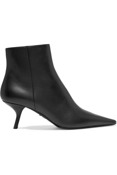 Prada 65 Leather Ankle Boots In Black