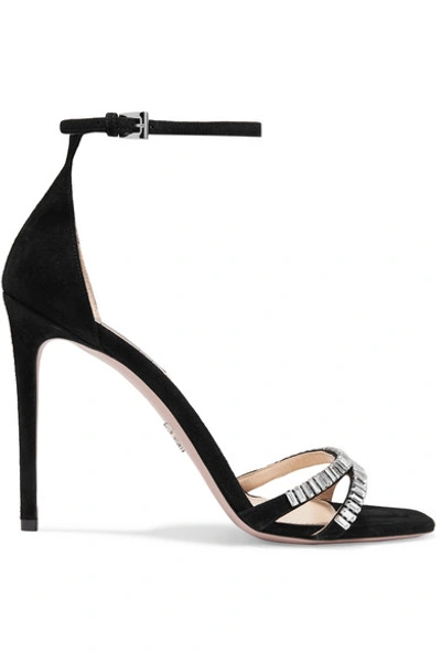 Prada 105 Crystal-embellished Suede Sandals In Black