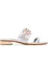 SOPHIA WEBSTER DINA EMBELLISHED VINYL AND METALLIC LEATHER SLIDES