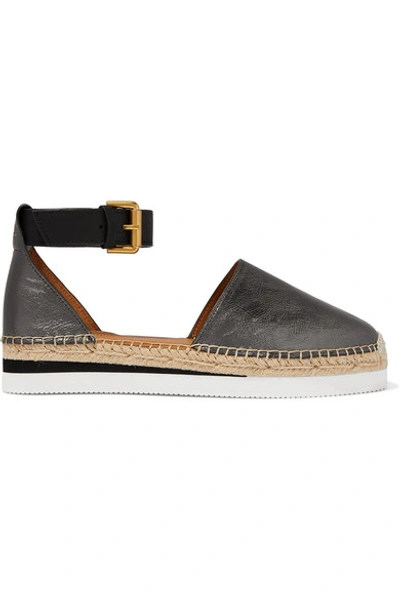 See By Chloé Metallic Leather Wedge Espadrilles