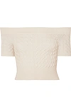 ALEXANDER MCQUEEN OFF-THE-SHOULDER CABLE-KNIT WOOL-BLEND TOP