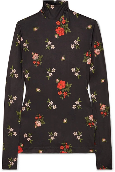 Simone Rocha Floral-embroidered Stretch-jersey Turtleneck Top In Multicolor