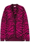 Saint Laurent Zebra-intarsia Wool-blend Cardigan In Pink