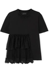 SIMONE ROCHA EMBELLISHED RUFFLED LACE AND TULLE-TRIMMED COTTON-JERSEY T-SHIRT