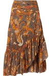 ULLA JOHNSON AILIE RUFFLED PRINTED COTTON-BLEND MIDI SKIRT