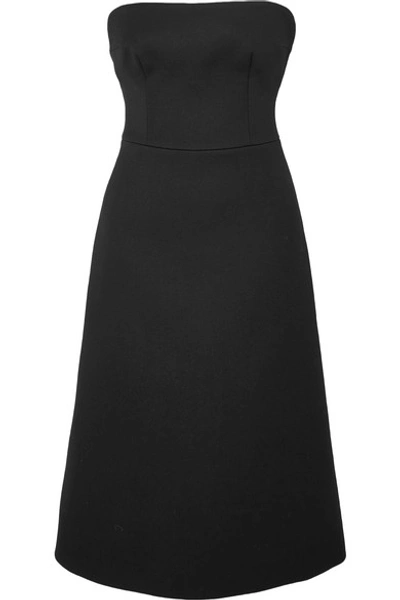 Prada Strapless Wool-gabardine Midi Dress In Black