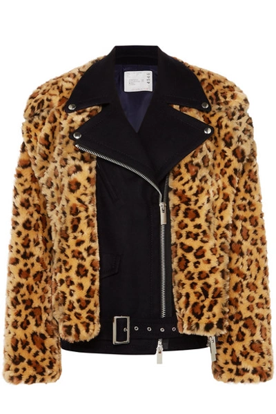 Sacai Wool And Leopard-print Faux Fur Biker Jacket In