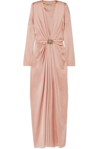 Alexandre Vauthier Embellished Draped Silk-blend Satin Gown In Blush